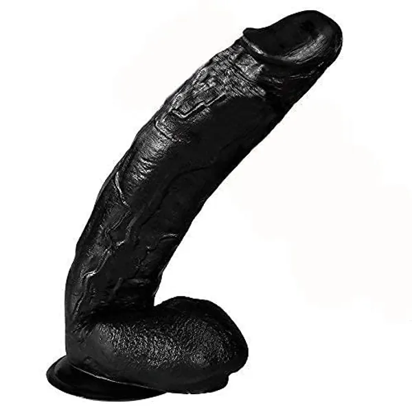 Realistic Dildo with Suction Cup, 10.6 Inch Huge Black Dildo for Hands-Free Play, Silicone Material and Adult Sex Toys for Women Men