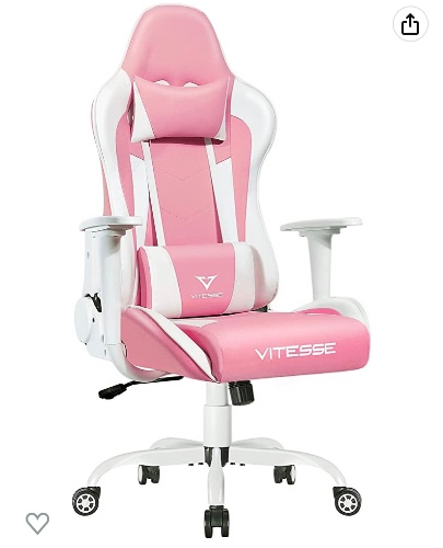 Amazon.com: PUKAMI Pink Cute Kawaii Gaming Chair for Girl Ergonomic Office Desk Chair Racing Office Chair Adjustable High Back Game Chair Swivel Leather Chair with Lumbar Support and Headrest : Home & Kitchen