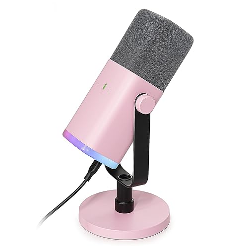 FIFINE - Microfono USB dinamico per streaming XLR, studio podcast, gaming, PC, con tasto mute, per PS4/5, Mac, mixer, schede audio - Microfono - pink