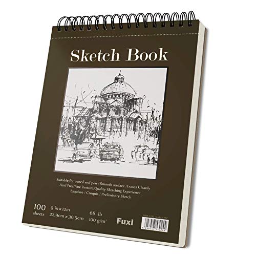 9 x 12 inches Sketch Book, Top Spiral Bound Sketch Pad, 1 Pack 100-Sheets (68lb/100gsm), Acid Free Art Sketchbook Artistic Drawing Painting Writing Paper for Kids Adults Beginners Artists - 1 Pack