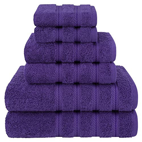 American Soft Linen Luxury 6 Piece Towel Set, 2 Bath Towels 2 Hand Towels 2 Washcloths, 100% Turkish Cotton Towels for Bathroom, Purple Towel Sets - 6 Piece Towel Set - Violet Purple