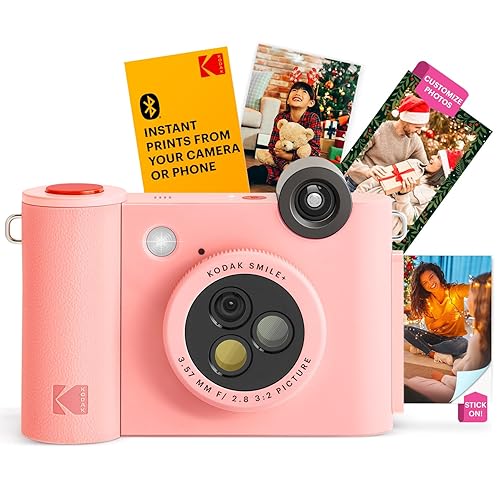 KODAK Smile+ 2-in-1 Digital Instant Print Camera & Wireless Bluetooth Photo Printer - 10MP, Special-Effect Rotating Lens, Zink 2x3” Sticky-Back Photos, Print via Fun App from Smart Devices - Pink - Pink - Camera