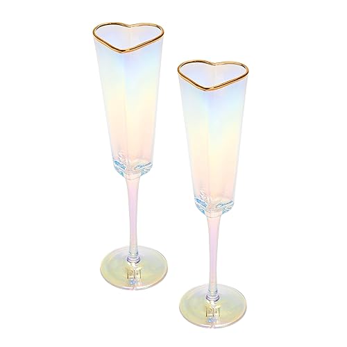 Paris Hilton Heart Shaped Champagne Flute Gift Set, Elegant Handmade Glassware Set, Perfect for Celebrations, Weddings or any Special Occasion, 2-Piece Set, 5.5-Ounce, Iridescent with Gold Rim - 2-Piece - Iridescent