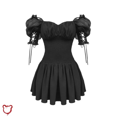 'Black Lace Sleeve Dress' - black / S
