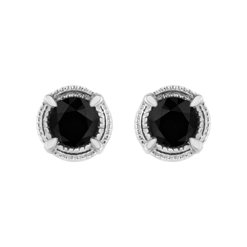 .925 Sterling Silver Treated Colored Diamond Modern 4-Prong Solitaire Milgrain Stud Earrings - 0.5 / Black Diamond