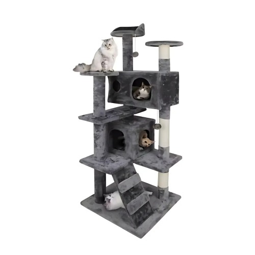 Cat Tree House Scratching Post with Stairs - Tower - Dark Gray - 54.3"