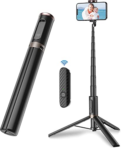 TONEOF 60" Cell Phone Selfie Stick Tripod,Smartphone Tripod Stand All-in-1 with Integrated Wireless Remote,Portable,Lightweight,Extendable Phone Tripod for 4''-7'' iPhone and Android(Black) - AB-202max