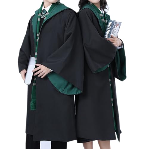 Utaomld Magician Robe Wizard Cloak Halloween Witches Role Play Costumes Teens Adult Cape - Green Lined - Large