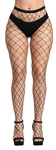 Pareberry Women's High Waisted Fishnet Tights Sexy Wide Mesh Fishnet Stockings