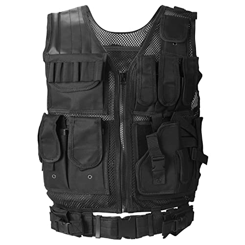 Aomiun Tactical Vest Mens, Multi-functional Breathable Airsoft Vest for Airsoft War Game Fishing Hiking Hunting - 23.6 * 19.7 * 7.9in - Black