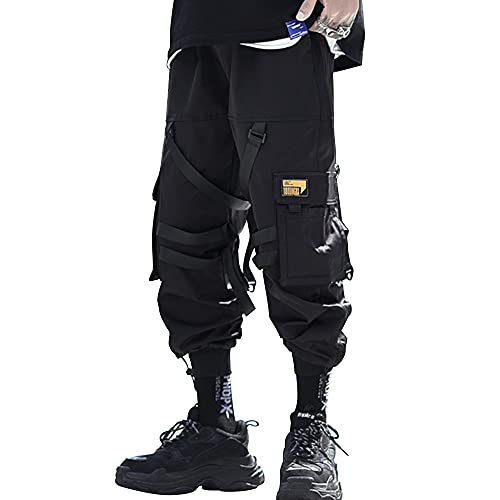 XYXIONGMAO Tactical Jogger Cargo Pants Hip Hop Harem Techwear Streetwear Men's Streamer Overalls Loose Casual Pants - M - Black