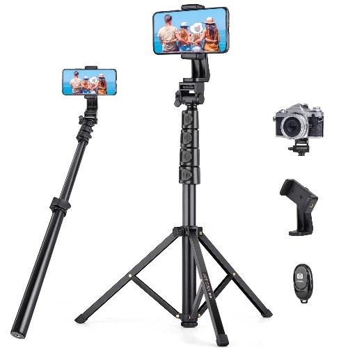JOILCAN Phone Tripod, 70" Extendable Selfie Stick Tripod for iPhone with Wireless Remote Shutter, Lightweight Portable Camera Tripod with Phone Holder, Compatible with iOS/ Android/ Small Camera