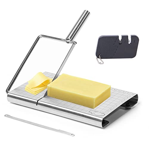 Cheese Slicer & Cutter - Multipurpose Stainless Steel Cheese and Food Slicer with 4" Blade, Cheese Cutter Board with Accurate Size Scale for Cutting Cheese Butter Vegetables Spam & More - Cheese Slicer