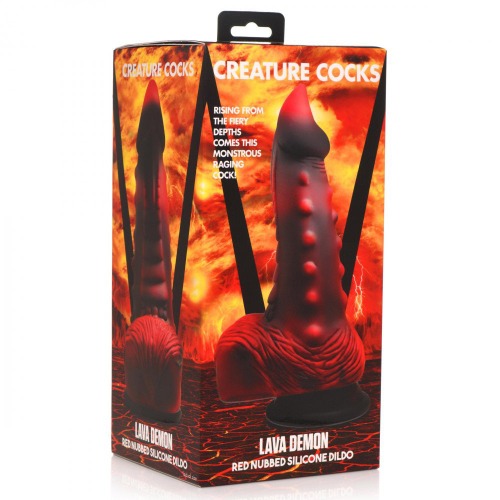 Lava Demon Thick Nubbed Silicone Dildo - Red-black
