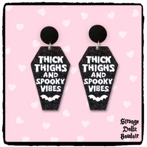 Thick Thighs coffin earrings, 925 sterling silver, pastel goth Halloween, Strange Dollz Boudoir