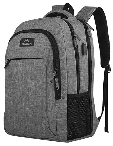 MATEIN Extra Large 18.4 Inch Laptop Backpack, Travel Computer Backpack with USB Charging Port TSA Friendly, Anti Theft College Backpack Flight Approved Business Work Big Bag for Women Men, Grey - 18 Inch - Grey