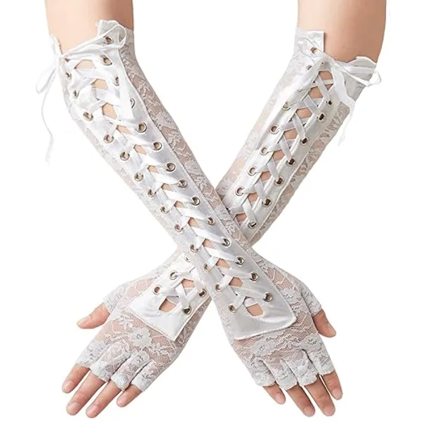 BABEYOND Lace Up Fingerless Gloves Long Elbow Gloves for Costume Party Lace-up Arm Warmer