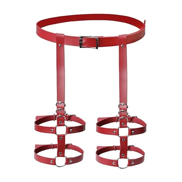 Eigso Women Harness Garters Waist Belt Faux Leather Leg Ring Gothic Punk Style Body Caged Adjustable