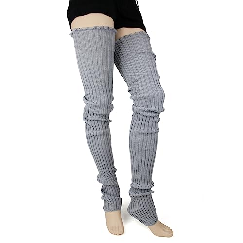 Foot Traffic Women's Cable-Knit Leg Warmers, Warm & Long Footless Thigh-Highs - Super Long - Grey