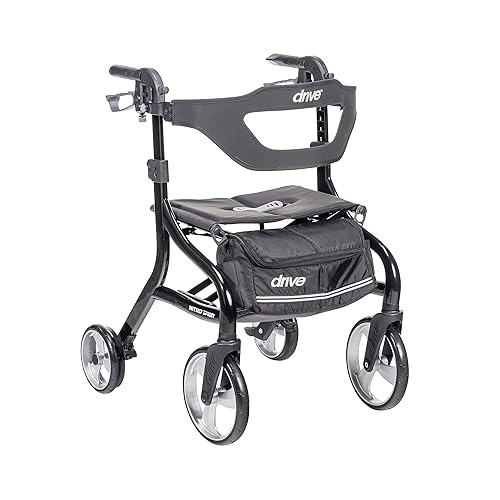 Drive Medical Nitro Sprint Foldable Rollator Walker with Seat, Standard Height Lightweight Rollator with Large Wheels, Folding Rolling Walker, Walker Rollator with Seat, Black - Standard - Black