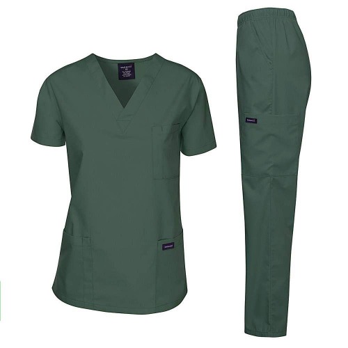 Dagacci Scrubs Medical Uniform Women and Man Scrubs Set Medical Scrubs Top and Pants - Medium - Hunter Green