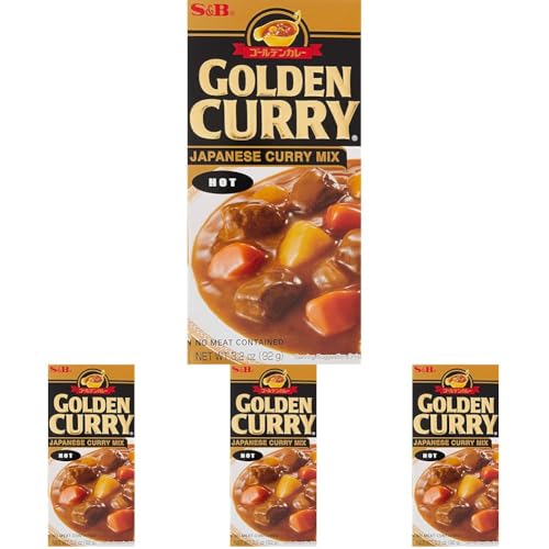 S&B, Golden Curry Sauce Mix, Hot, 3.2 oz (Pack of 4) - 3.2 Ounce (Pack of 4)