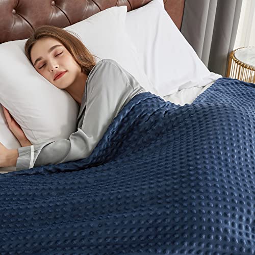 CYMULA Weighted Blanket with Removable Cover for Adults 15 lbs 60"x 80" Queen Size, Cooling Navy Weighted Blankets with Premium Glass Beads, Toddler Weighted Blanket with Duvet Cover - Navy - 60" x 80" 15lbs