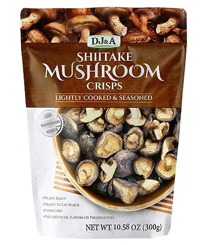 DJ&A Shiitake Mushroom Crisps - Lightly Cooked and Seasoned 10.28 Ounce (10.58 Ounce) - Mushroom - 10.58 Ounce (Pack of 1)