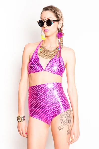 Pink Mermaid High Waisted Swim Bottom, Mermaid Swimsuit, Pink Bikini, Fish Scale Swimsuit, High Waist Swimsuit, Halloween, Costume, Festival