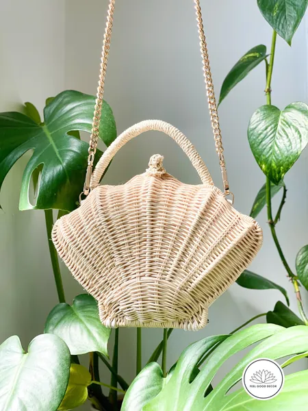Timeless Handmade Boho Chic Shell Rattan Wicker Crossbody Bag | Rattan Handbag | Party Evening Bag | Holiday Bag | Shoulder Bag | Clutch Bag