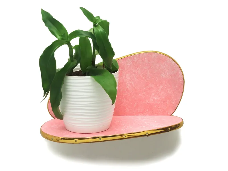 Plant Shelf 60s Style Pink Atomic Flower Shelf Planter Holder Mid Century Modern Wall Decor small floating shelf collectibles display