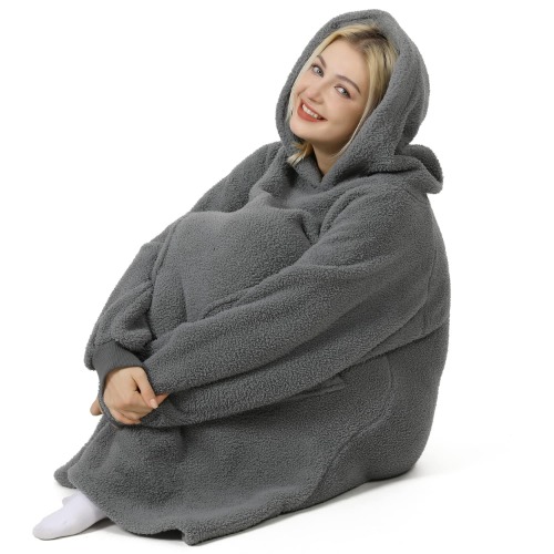 Winthome Oversized Sherpa Blanket Hoodie, Comfortable Wearable Big Hoodie Blanket, Super Warm and Cozy Hooded Sweatshirt Blanket for Adult Men Women, Gift for Family Friends