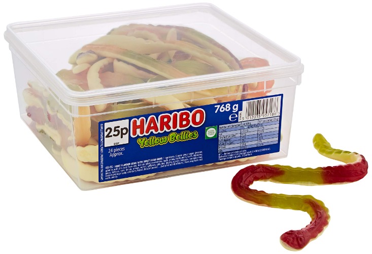 Haribo Giant Snakes Yellow Bellies Sweets Tub, 768g
