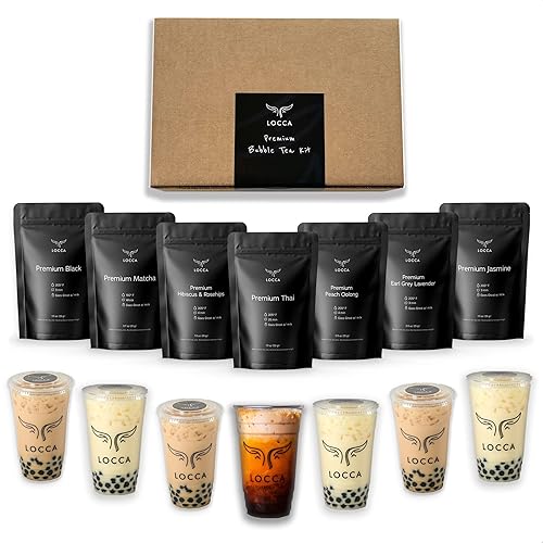 Premium Boba Tea Kit | Locca Boba Party Kit | Bubble Tea Gift Kit | Boba Gift | 56+ Drinks | 7 Boba Flavors | Includes Tapioca Balls and Boba Straws | DIY Food Gift