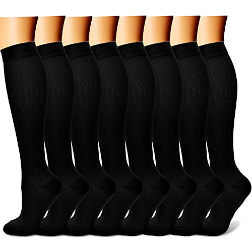 CHARMKING Compression Socks for Women & Men Circulation (8 Pairs)15-20 mmHg is Best Support for Athletic Running,Hiking - Small-Medium - 02 Black/Black/Black/Black/Black/Black