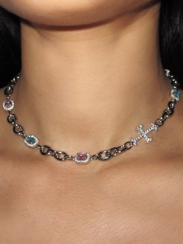 THE MULTI GEM ADAMAS CROSS CHAIN | 13 INCHES