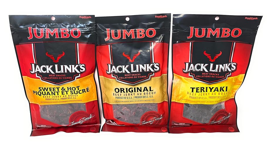 Jack Links Jumbo Beef Jerky Variety 3 Pack Includes Original, Teriyaki & Sweet & Hot 230 Grams ea