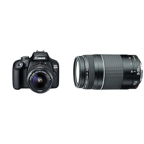 Canon EOS 4000D DSLR Camera and EF-S 18-55 mm f/3.5-5.6 III Lens, Black with EF 75-300 mm Lens - Body + 18-55 mm Lens and 75-300 mm Lens