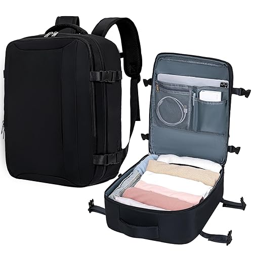 Cabin Bag 45x36x20 for New Easyjet, Underseat Cabin Luggage Bags Carry on Travel Backpack Cabin Size for Airplanes, 30L Hand Luggage Case Suitcase Water Resistant Laptop Backpacks - Dark Black - 45x36x20