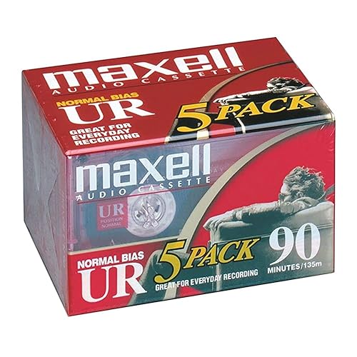 Maxell UR 90 Normal Bias Blank Audio Recording Cassette Tape, Low Noise, 90 Minute Recording Time, 5 Pack - Blank Audio Cassette Tape