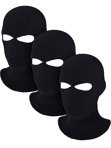 Blulu 2 Hole Ski Mask Winter Knitted Balaclava Warm Full Face Mask Cover Windproof Head Mask for Men Women Sports Outdoor - Black - 2 Hole