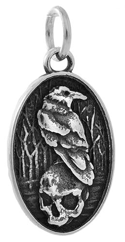 Sterling Silver Raven and Skull Charm - SMALL - Handmade, Solid .925