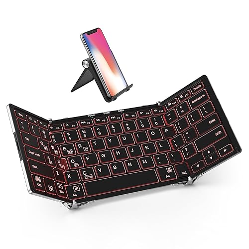 iClever Backlit Foldable Bluetooth Keyboard, BK05 Wireless Folding Keyboard with Backlight, Pair up to 4 Devices, Portable Travel Keyboard for iPad Tablet Laptop PC Smartphone Windows iOS Android