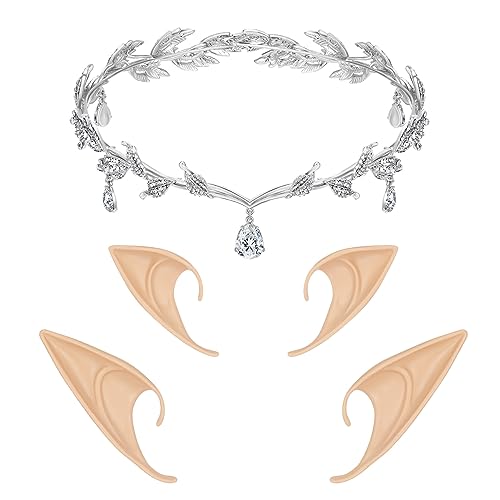 Silver Flower Crown Headband and 2 set Elf Ears
