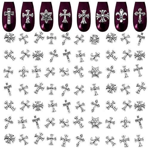 100Pcs Silver Cross Nail Charms for Nails Design - Nail Charms Y2K Nail Cross Charms for Nails Nail Gems Silver Nail Charms and Gems 3D Nail Charms - Nail Art Charms Nails With Charms Cross Nail Charm - Silver 100Pcs Cross Nail Charms