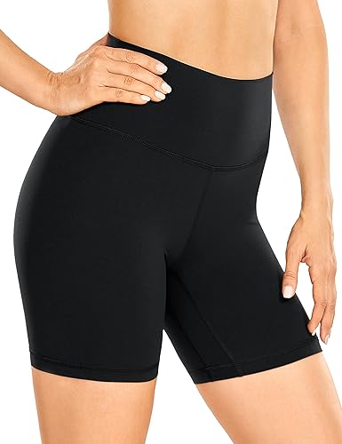 CRZ YOGA Women's Brushed Naked Feeling Biker Shorts 6'' - High Waist Matte Workout Gym Running Spandex Shorts - Medium - Black