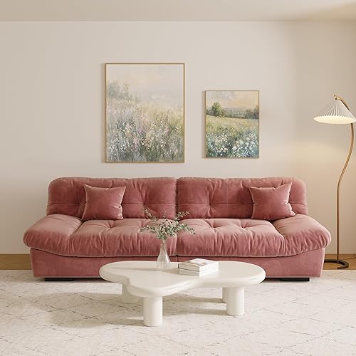 Cloud Modular Sectional Sofa,Scrub Velvet Minimalist Sofa Couch for Living Room, Curved Couch,Modern LoveSofa with 2 Pillows 3 Seater for Apartment Office Studio, Deep Seat Couches (Pink, 89inch) - 89inch - Pink