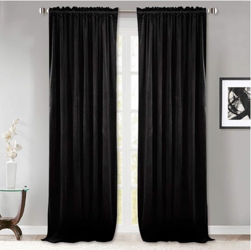 StangH Mustard Gold Velvet Curtains - 84 inches Long Living Room Blackout Window Treatment Durable Vertical Room Divider Drapes for Kids Room / Home Office, W52 x L84, 2 Panels - W52" x L84" Black