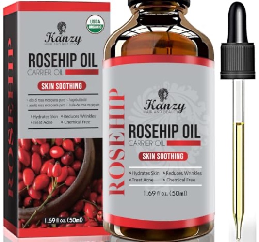Kanzy Hagebuttenöl Bio Kaltgepresst 100% Rein 50ml Rosehip Oil Wildrosenöl für Haut Haare Nägel Gesichtsöl Körperöl Vegan Hexanfreies Hagebuttenkernöl Anti-Aging Anti-Falten Natürlich