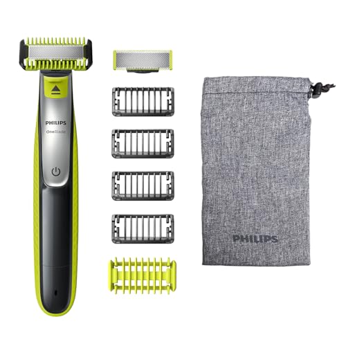 Philips OneBlade Original Hybrid Face + Body, elektrischer Bartschneider, Rasierer und Bodygroom, mit 2 Originalklingen für Gesicht und Körper, 4 Kammaufsätzen für Dreitagebart (1, 2, 3, 5 mm), 1 Body-Kit, Modell QP2630/30